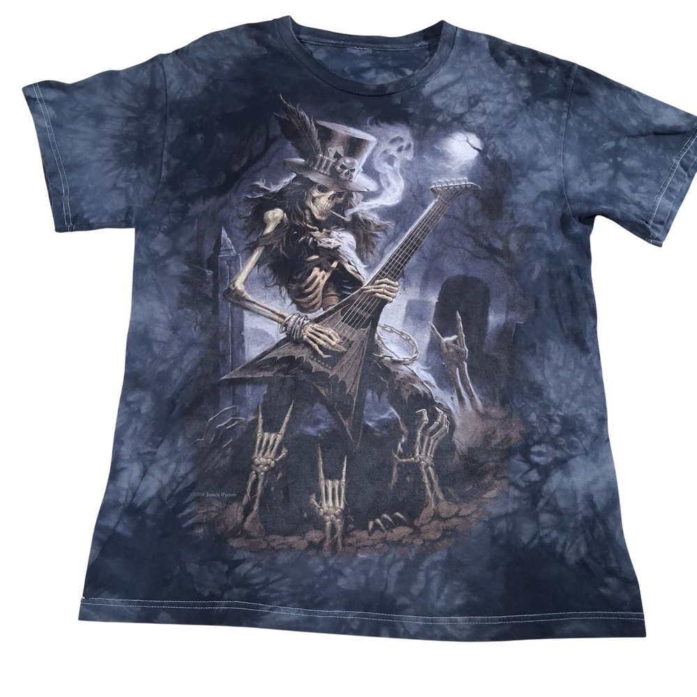 The Mountain James Ryman Skeleton Guitarist Tie Dye T-Shirt Blue Grey 2009 Metal